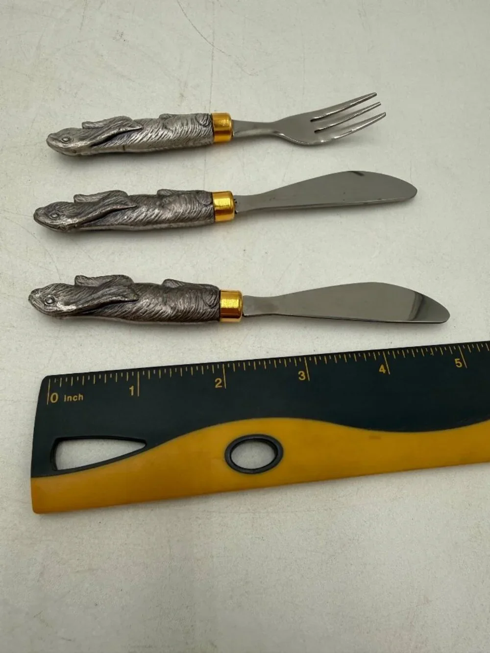 Vintage Rabbit Handle Stainless Steel 3 Piece Flatware Set Butter Cheese Knives